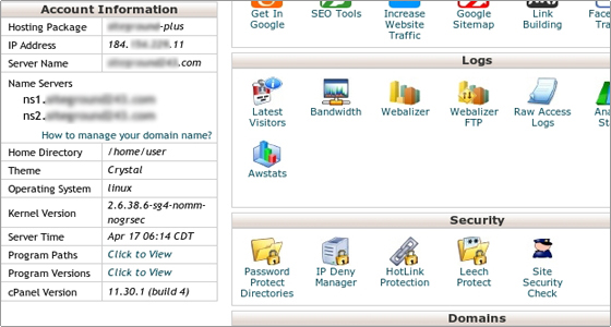 cPanel Tutorial Account Information