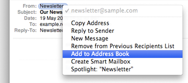 Apple Mail open menu