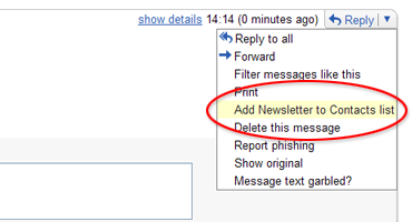 Gmail menu item