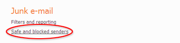Hotmail safe and blocked senders option screenshot