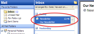Outlook email in inbox
